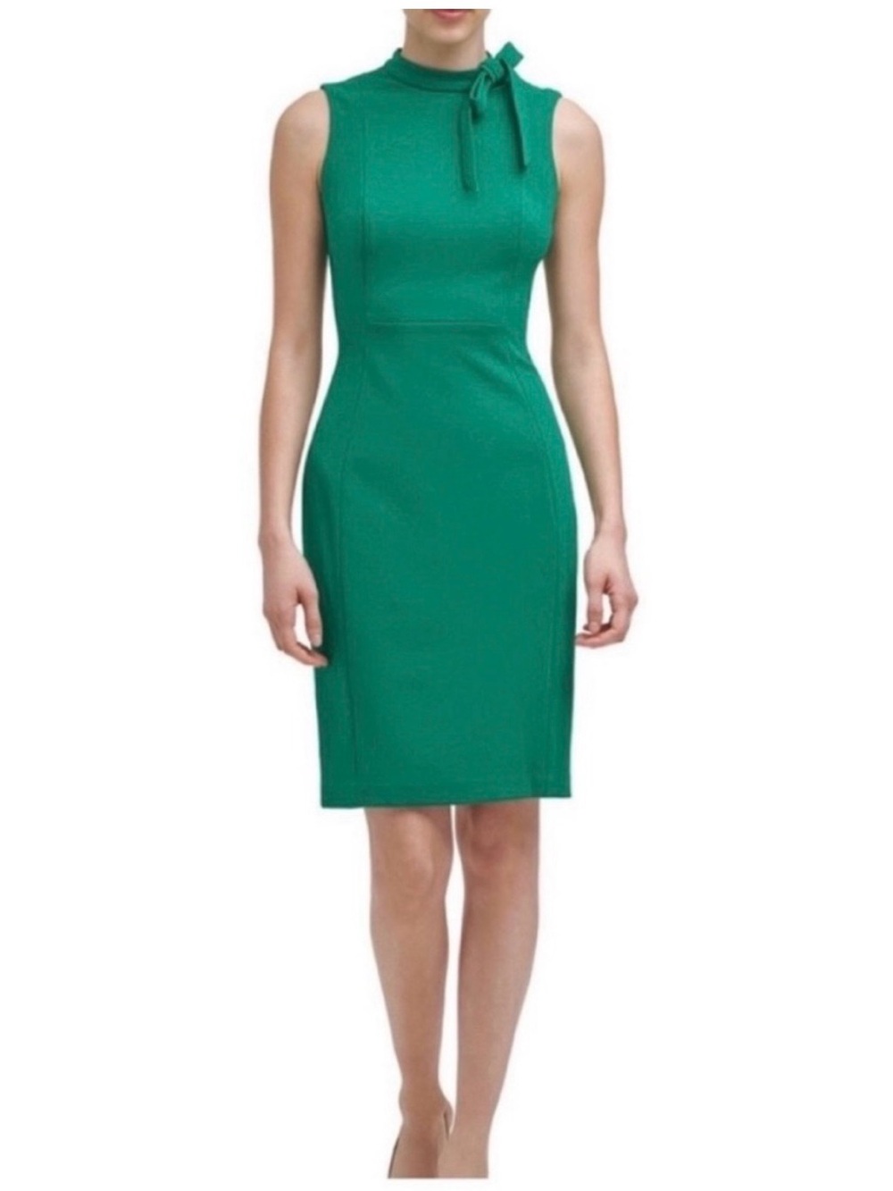 💚 NWT! Green CALVIN KLEIN Tie Neck Sleeveless Dress - Size 6